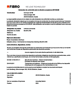 Commande d’un transporteur électrique BLACK LINE | Declaration de conformite CE (Modèle)