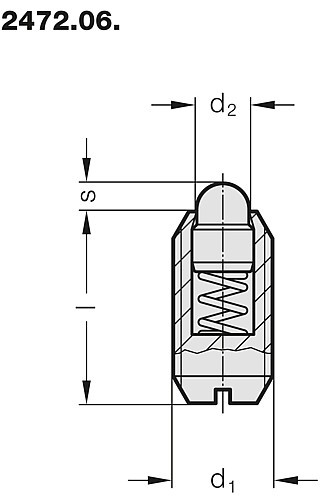 2472.06._36. Pružný element, pružící, s přítlačným kolíkem, s drážkou, zesílená síla pružiny