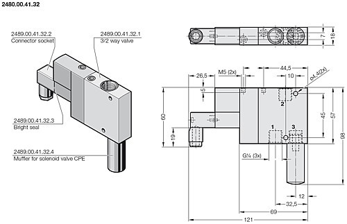 2489.00.41.32 3/2 way valve, electro-pneumatic