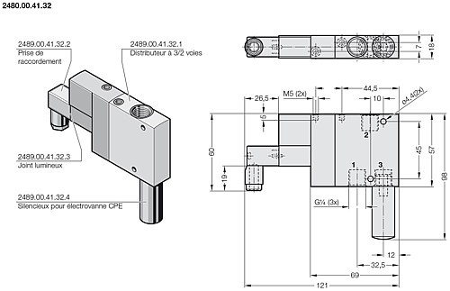2489.00.41.32 Vanne 3/2 voies, électro-pneumatique