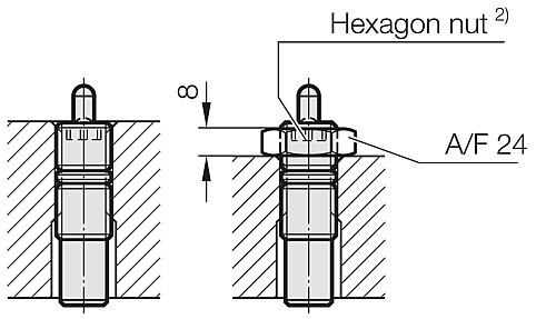 3479.030. Gas spring (Spring plunger) MOULD LINE, with hexagon socket