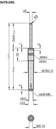3479.030. Plynová pružina (pružný tlačný element) MOULD LINE, s vnitřním šestihranem
