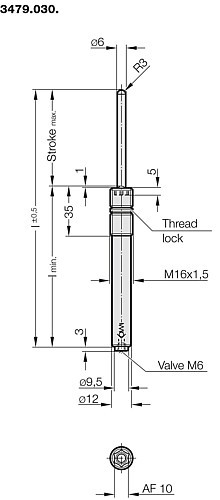 3479.030. Gas spring (Spring plunger) MOULD LINE, with hexagon socket