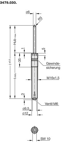 3479.030. Gasdruckfeder (federndes Druckstück) MOULD LINE, mit Innensechskant