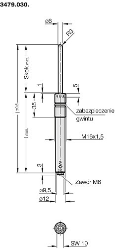 3479.030. Sprężyna gazowa (odklejacz) MOULD LINE, z gniazdem sześciokątnym