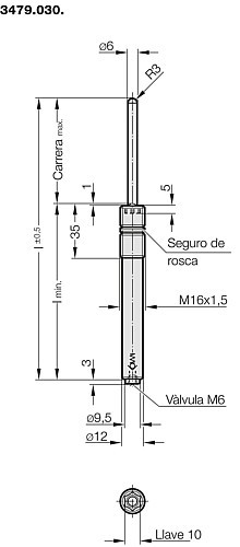 3479.030. Muelle de gas (Perno de presión) MOULD LINE, tipo Allen